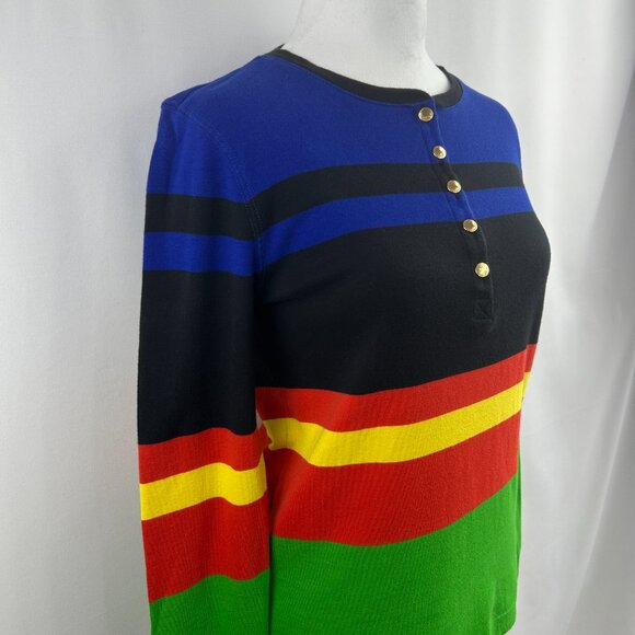 Lauren Ralph Lauren Preppy Multicolor Striped Cotton Sweater – Women's Large - Picture 6 of 9